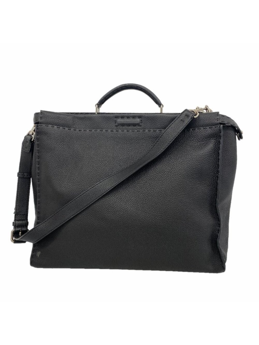 Fendi Handbag Monster Selleria Peekaboo Leather Black Silver 2-Way Bag